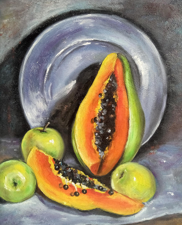 Still Life of Papayas Painting Oil etna.com.pe