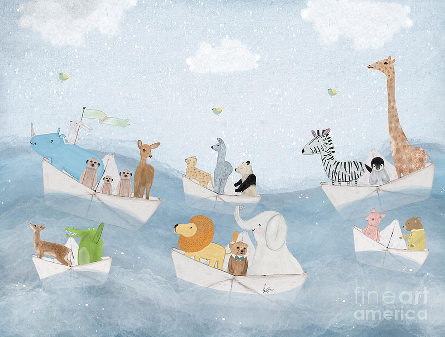 Woodland Animals Painting - Paper Boat Safari by Bri Buckley