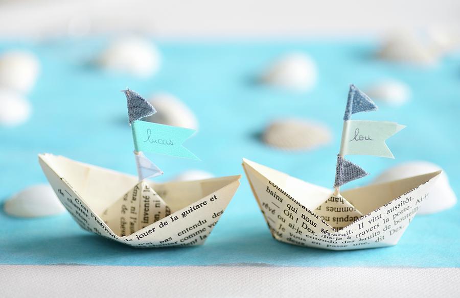 Paper Boats With Names On Flags As Place Cards Photograph by Sonia Chatelain