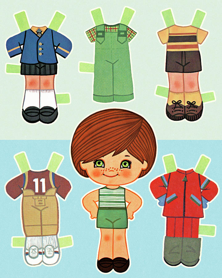 Vintage Drawing - Paper Doll and Clothes by CSA Images