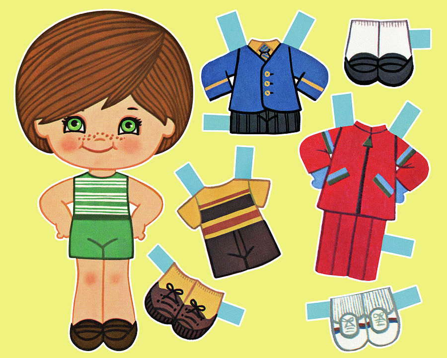 Vintage Drawing - Paper Doll and Clothing by CSA Images
