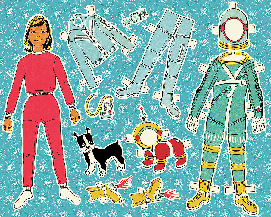 Science Fiction Drawing - Paper Doll Astronaut and Dog by CSA Images