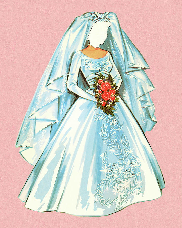 Vintage Drawing - Paper Doll Bride With no Face by CSA Images