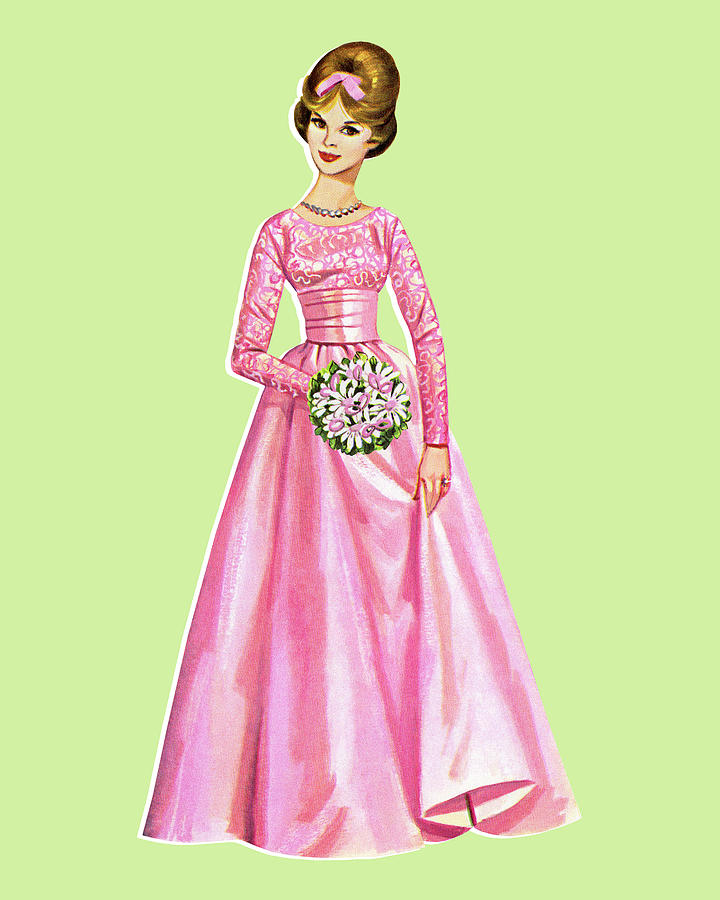 Vintage Drawing - Paper Doll Bridesmaid by CSA Images