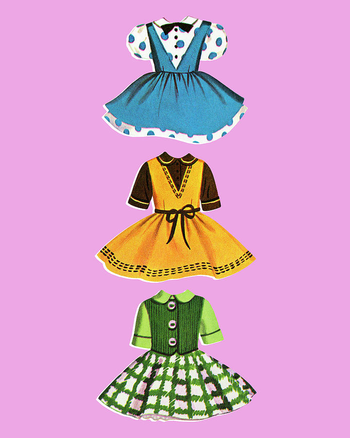 Vintage Drawing - Paper Doll Dresses by CSA Images