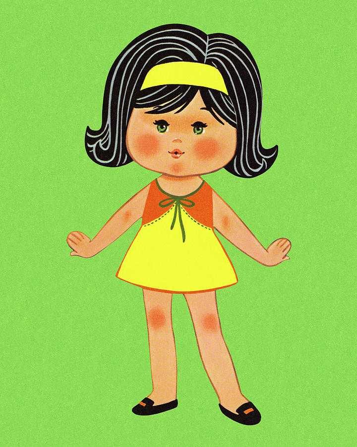 Vintage Drawing - Paper Doll Girl by CSA Images