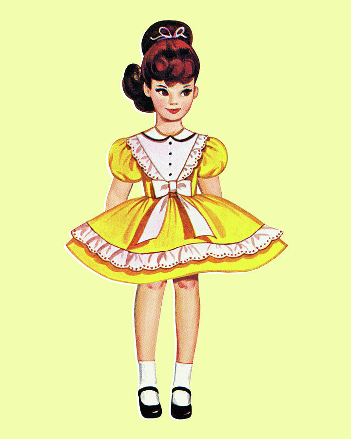 Vintage Drawing - Paper Doll Girl Wearing Dress by CSA Images