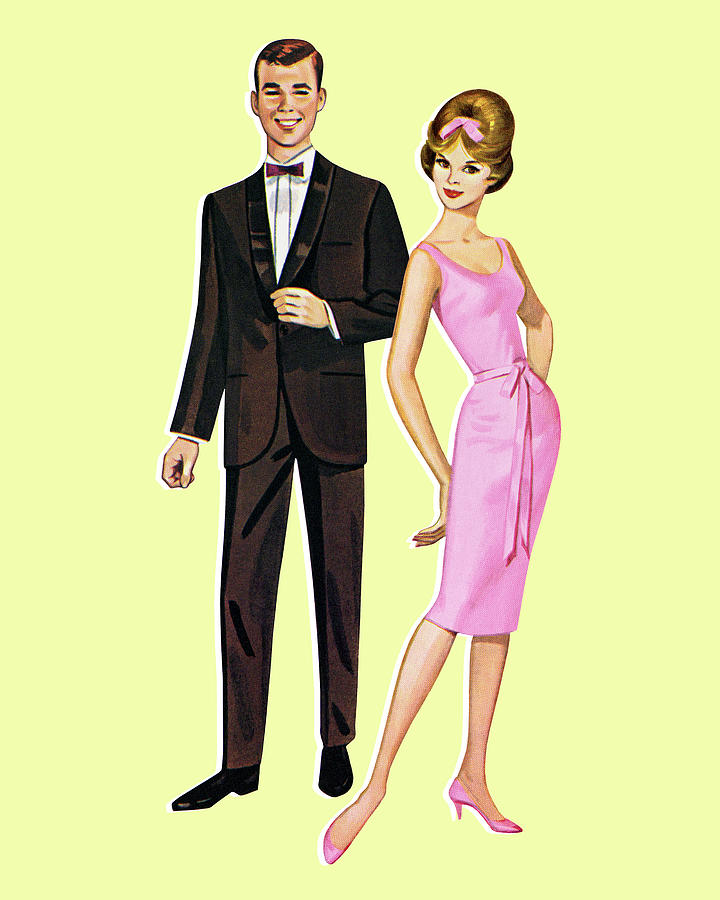 Vintage Drawing - Paper Doll Man and Woman by CSA Images