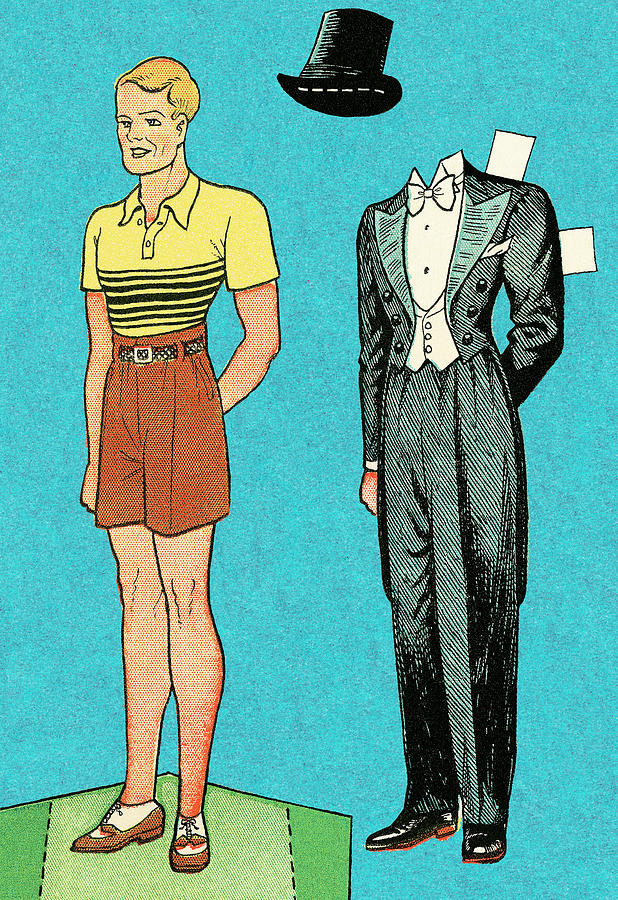Vintage Drawing - Paper doll man by CSA Images