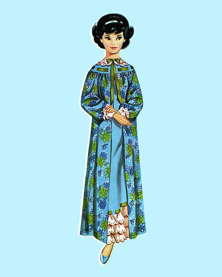 Vintage Drawing - Paper Doll Woman Wearing a Bathrobe by CSA Images