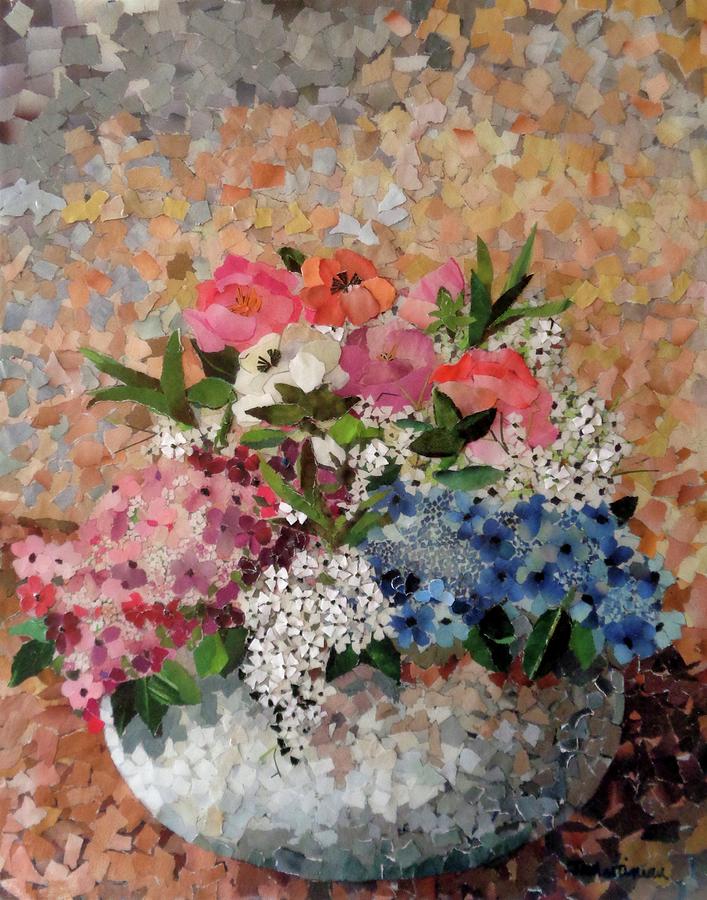 Paper Flowers in Pastel Mixed Media by Jamartineau