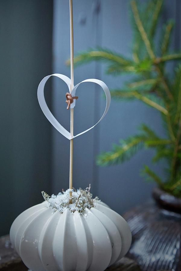 Paper Heart On Stick In Vase With Structured Surface Photograph by Martin Slyst