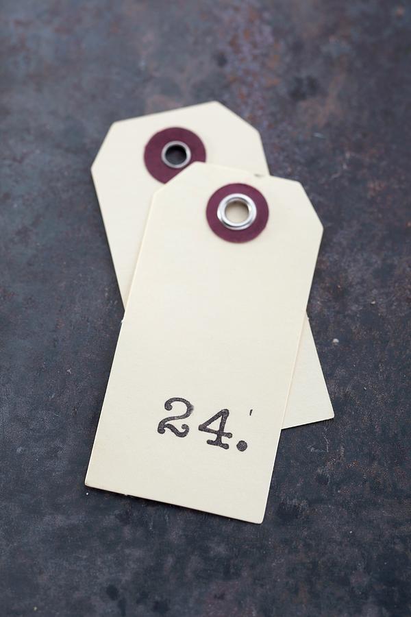 Paper Labels Showing The Number 24 Photograph by Eising Studio - Food Photo & Video