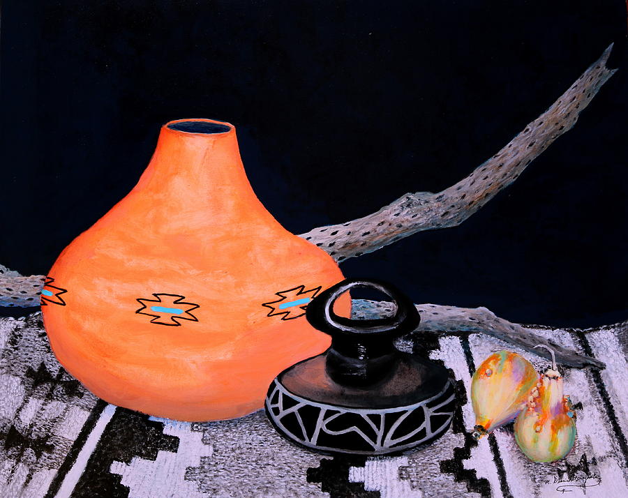 Paper Mache Pot Painting by M Diane Bonaparte