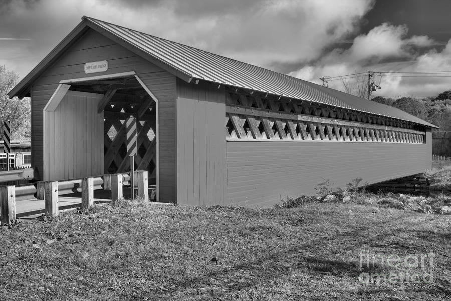 Paper Mill Village Covered Bridge Black And White Photograph by Adam Jewell