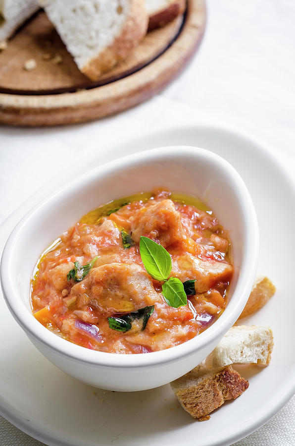Pappa Al Pomodoro bread And Tomato Soup, Italy With Red Onions And Basil Photograph by Giulia Verdinelli Photography