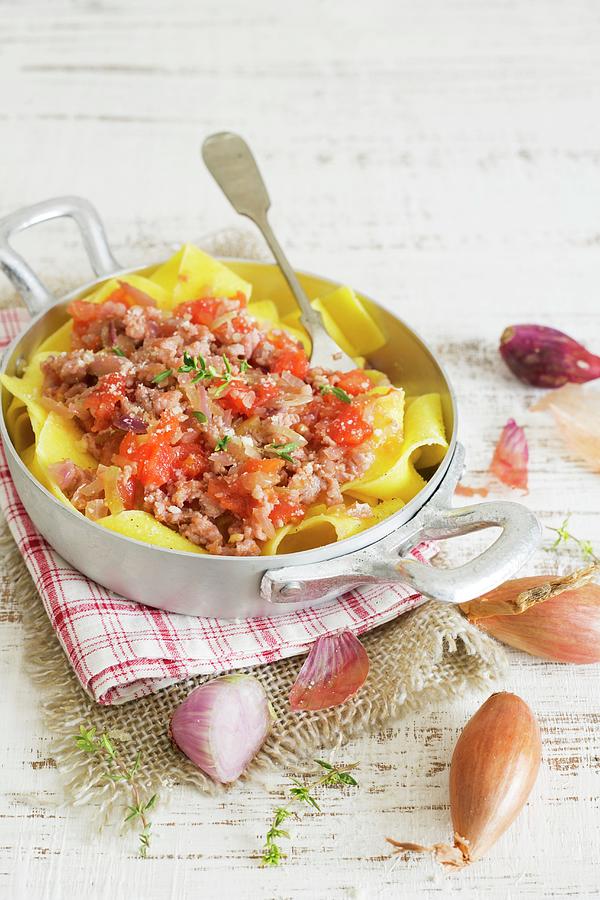 Pappardelle Con La Salsiccia pasta With Sausage And Shallots, Italy Photograph by Maricruz Avalos Flores