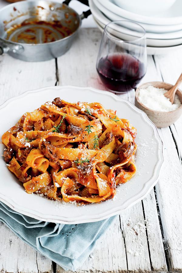 Pappardelle With Minced Beef Ragout And Parmesan Photograph by Maricruz Avalos Flores