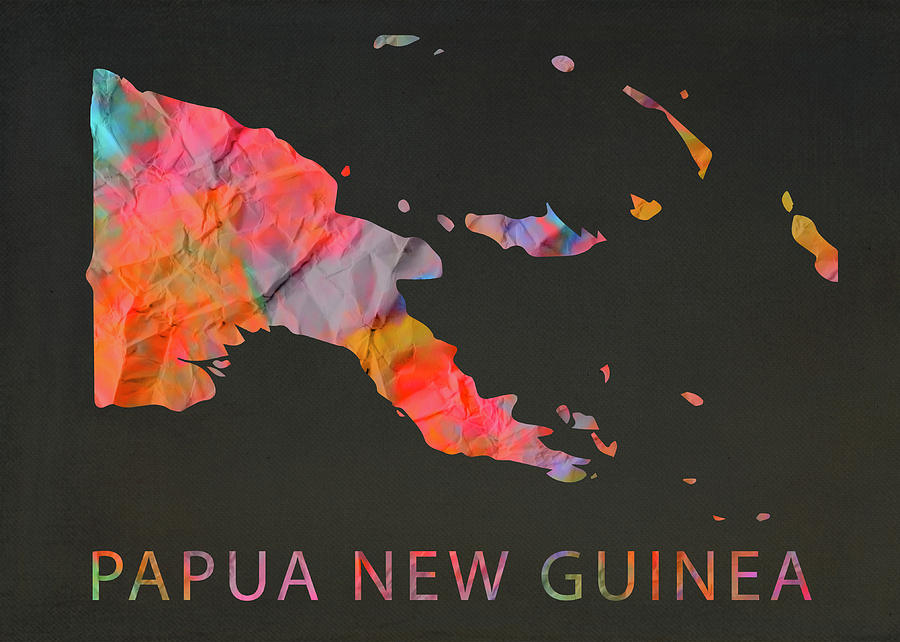 Map Mixed Media - Papua New Guinea Tie Dye Country Map by Design Turnpike