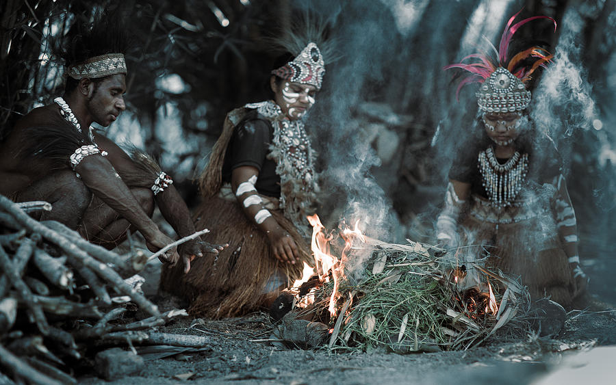 People Photograph - Papua Resident Making Campfire by Flyin Rey