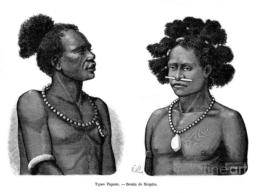 Papuan Types, 19th Century. Artist Drawing by Print Collector