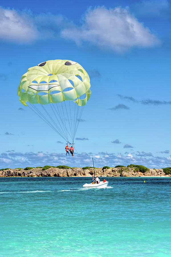 Parachute Surfing At Orient Beach Saint Martin Photograph
