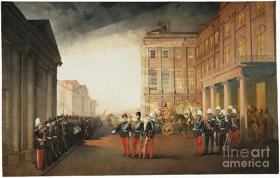 Parade In Front Of The Anichkov Palace Drawing by Heritage Images