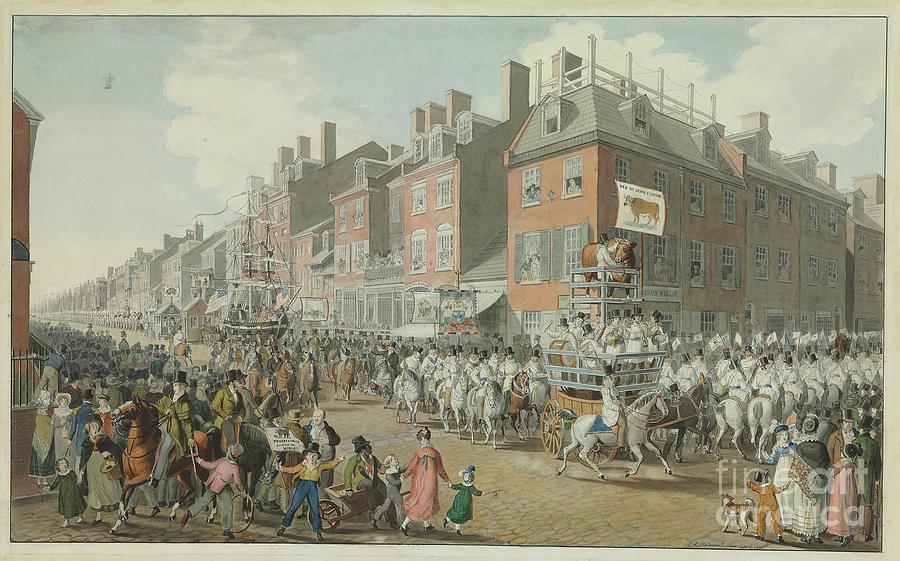 Parade Of The Victuallers, Philadelphia, 1821 Painting by Johann Ludwig ...