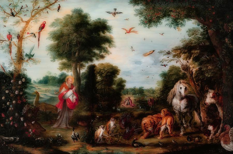 Vintage Painting - Paradise Landscape With The Creation Of The Animals by Mountain Dreams