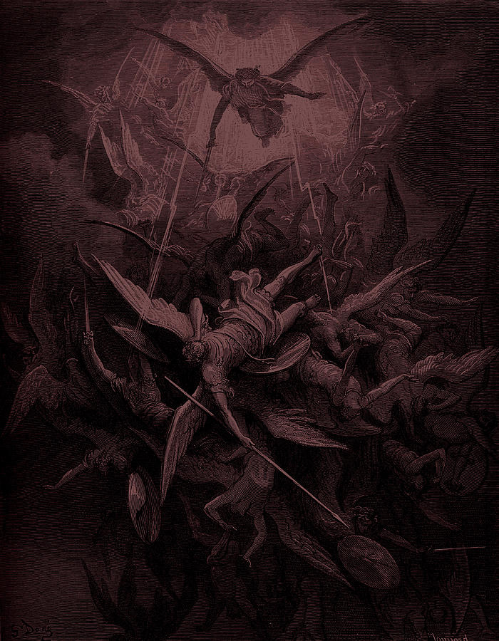 Paradise Lost Fall Of The Rebel Angels, Artist Dore Painting by Gustave ...