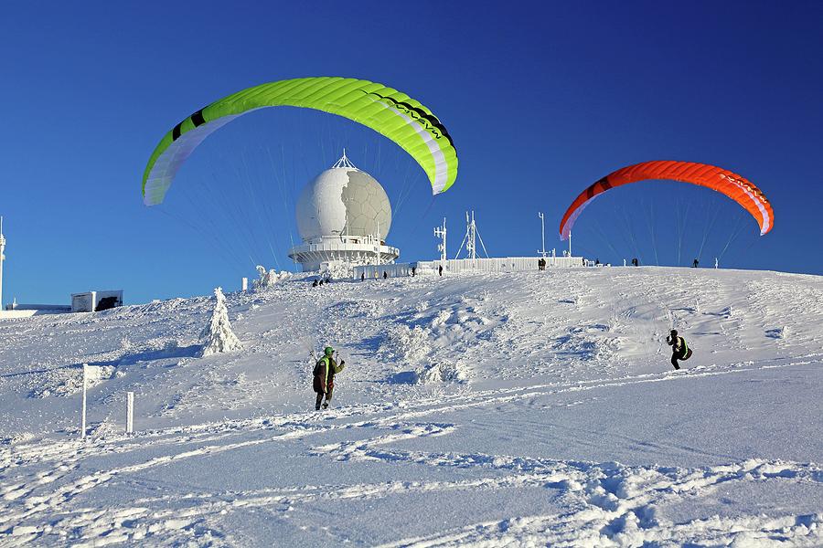 Paragliders In Rhon Mountains Digital Art by Gunter Grafenhain
