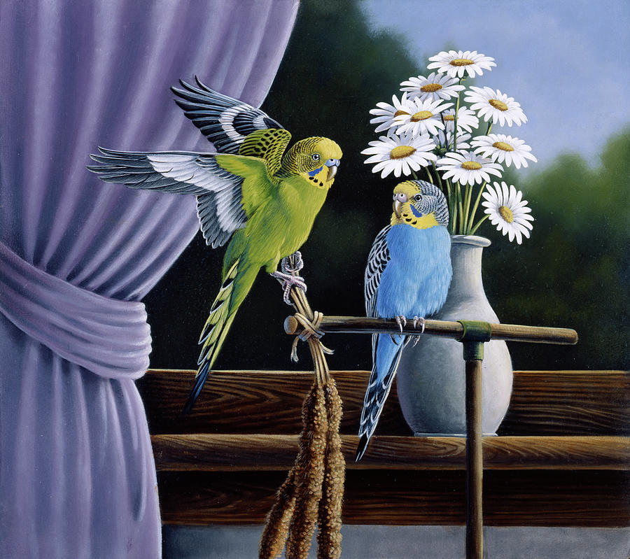 Bird Painting - Parakeets by Wilhelm Goebel