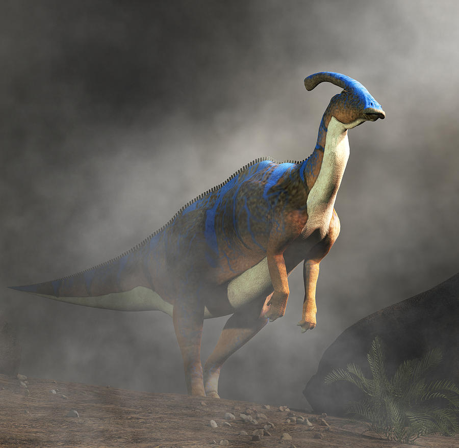 Parasaurolophus Standing in Fog Digital Art by Daniel Eskridge
