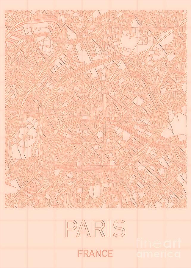 Paris Blueprint City Map Digital Art by HELGE Art Gallery