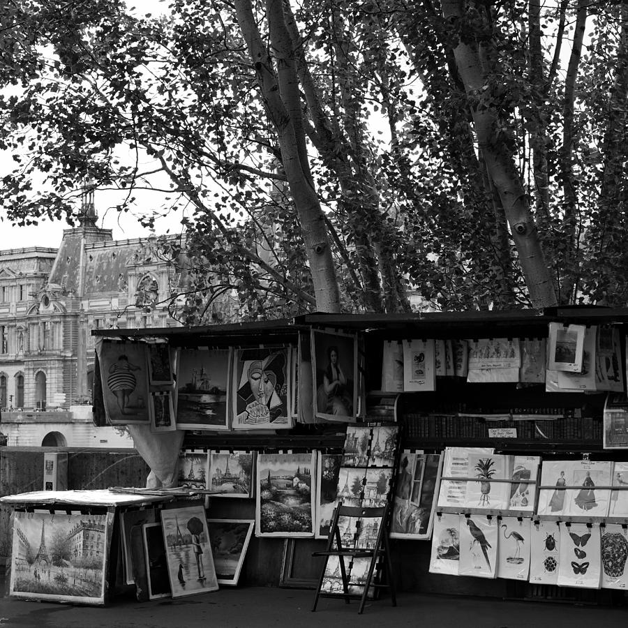 Paris Book Vendors 7bw Photograph by Andrew Fare