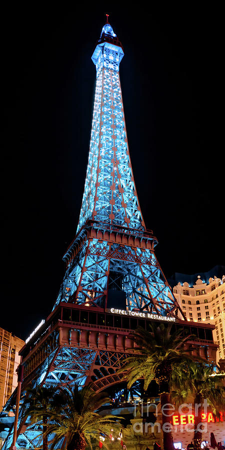 Eiffel Tower Photograph - Paris Casino Eiffel Tower Light Show With Blue Lights 1 to 2 Ratio by Aloha Art
