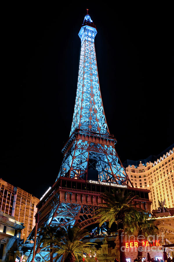 Eiffel Tower Photograph - Paris Casino Eiffel Tower Light Show With Blue Lights by Aloha Art