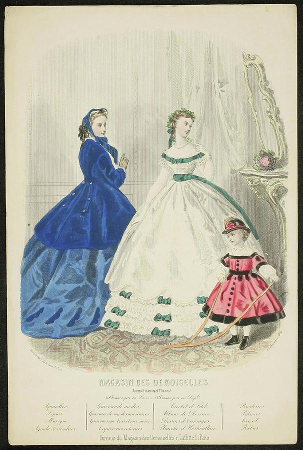 Paris fashion ad. 1864. Pen lithography, Illuminate... Painting by Adele Anais Colin Toudouze J Desjardins