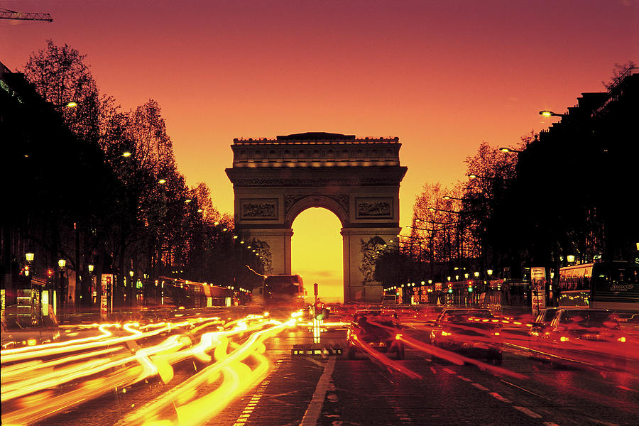 Paris, France, Arc De Triomphe At Night Photograph by Peter Adams