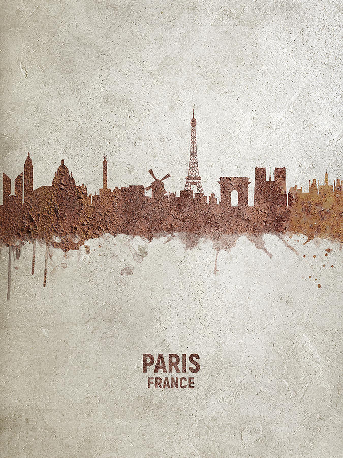 Paris France Rust Skyline Digital Art by Michael Tompsett