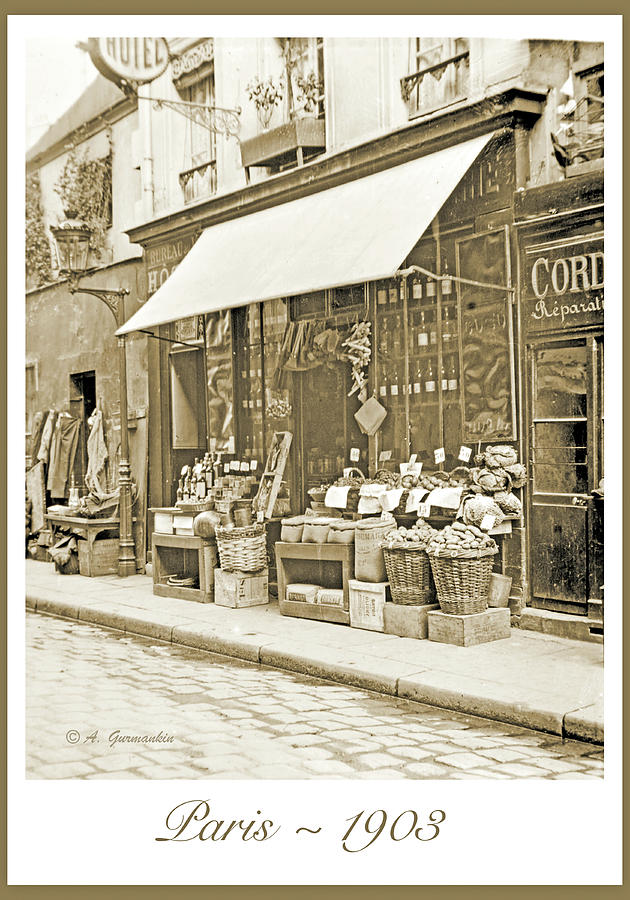 Paris, France, Side Street With Shops, 1903 Photograph