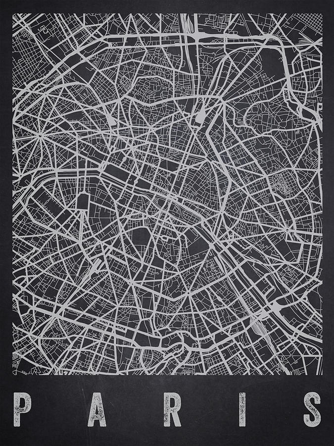 Paris Digital Art - Paris France Street Map - Charcoal by Aged Pixel