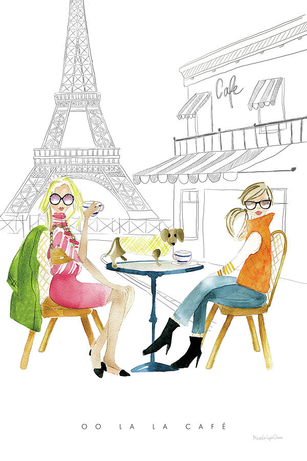 Coffee Painting - Paris Girlfriends IIi by Mercedes Lopez Charro