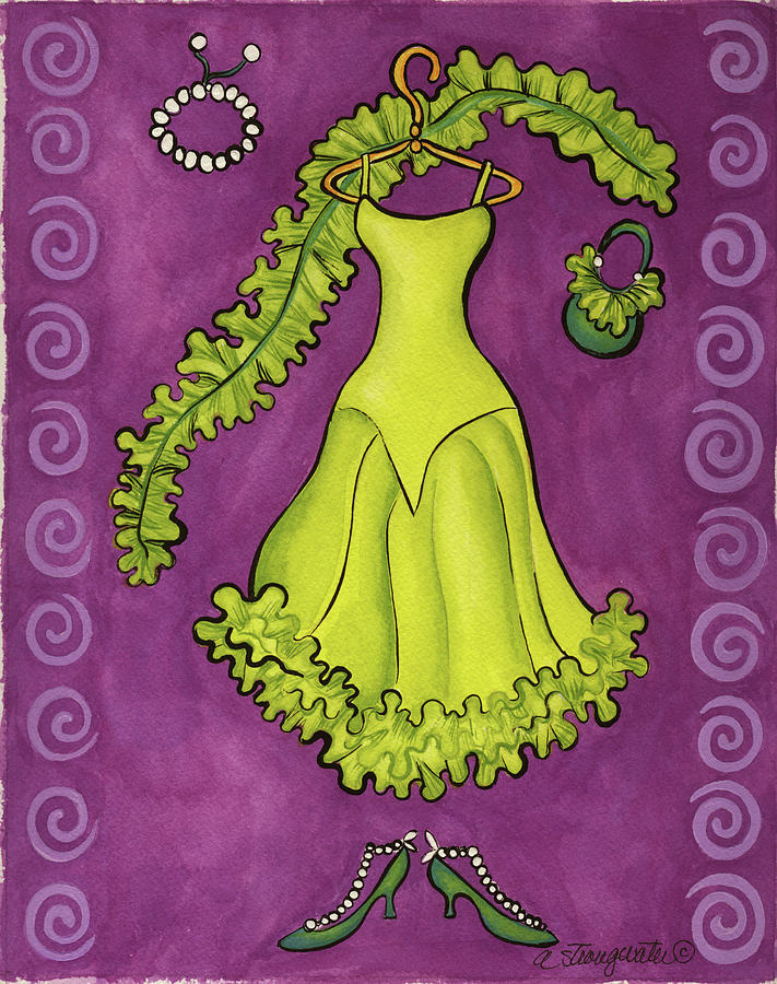 Necklace Painting - Paris Gowns Lime Green Ruffled by Andrea Strongwater