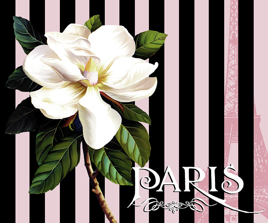 Eiffel Tower Digital Art - Paris Magnolias Iv by Tina Lavoie