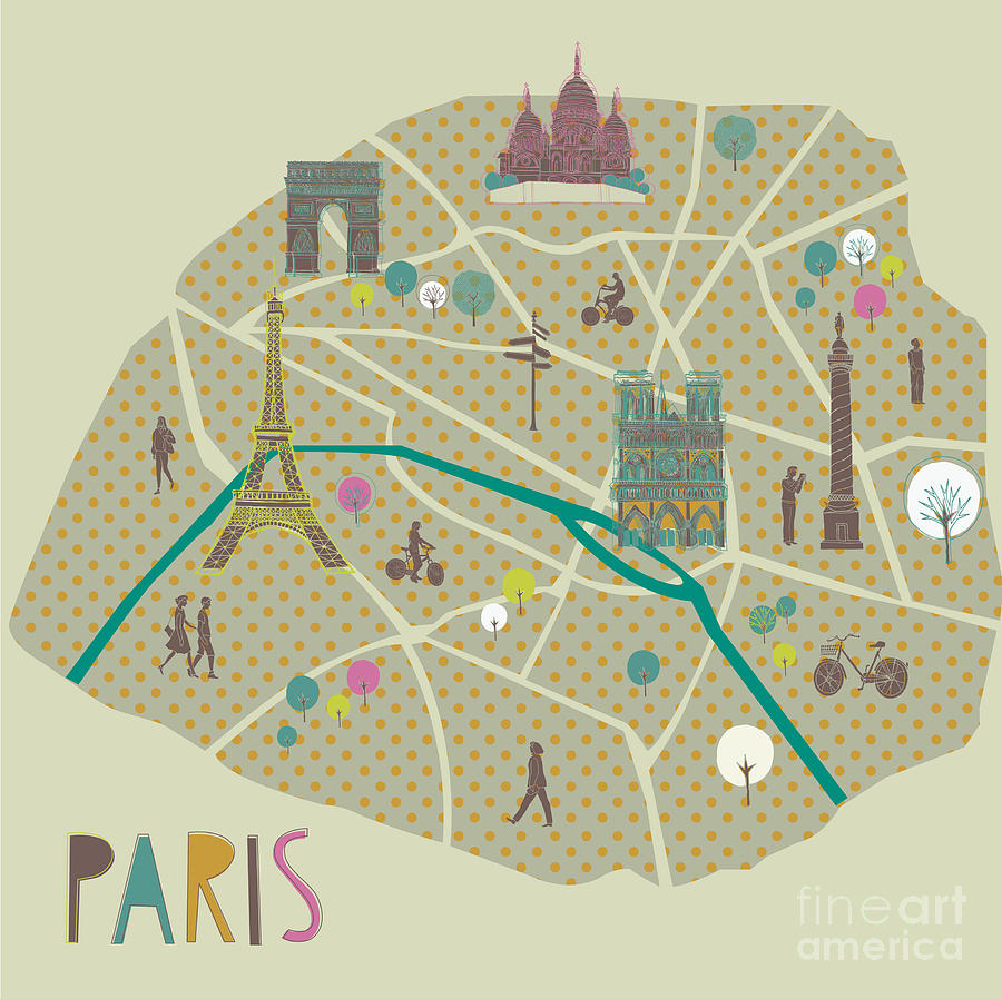 Capital Digital Art - Paris Map Greeting Card Design by Lavandaart