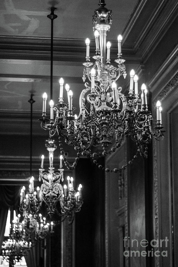 Paris Photograph - Paris Opera House Chandeliers Black White Sparkling Opulent Chandelier Decor by Kathy Fornal
