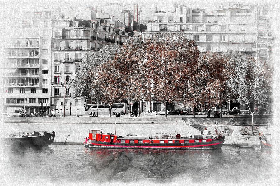 Paris Photograph - Paris Red Houseboat by Tom Reynen