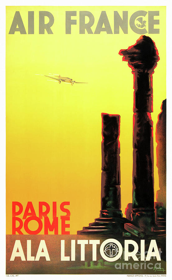 Paris Drawing - Paris Rome France Vintage Travel Poster Restored by Vintage Treasure
