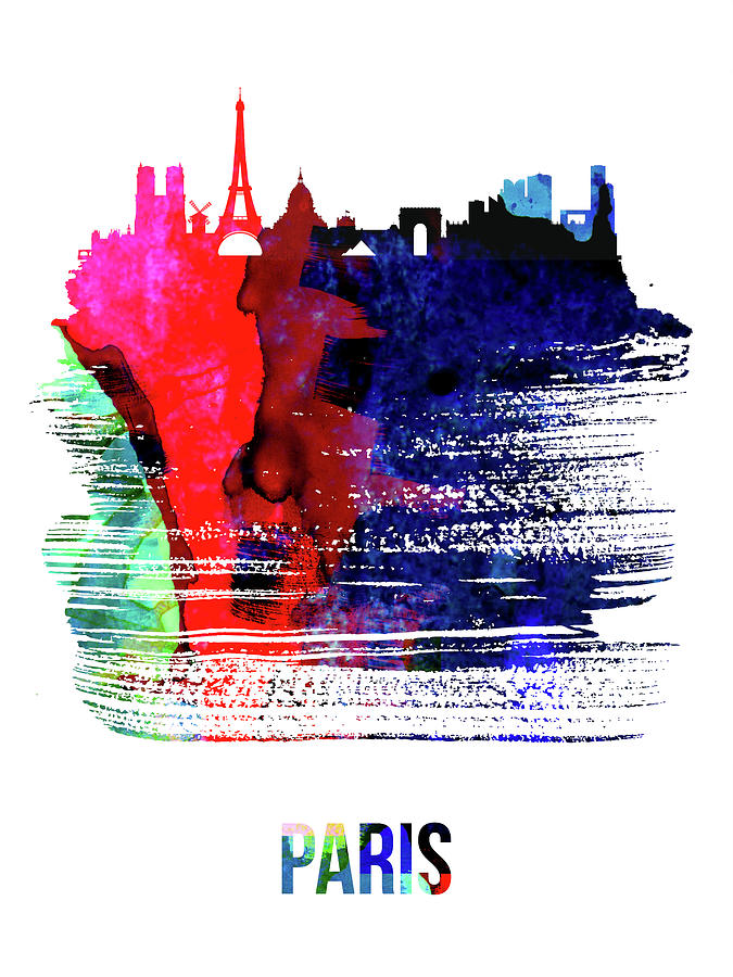 Paris Mixed Media - Paris Skyline Brush Stroke Watercolor   by Naxart Studio